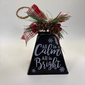 All Is Calm All Is Bright Black Metal Bell Christmas Decor Farmhouse Rustic